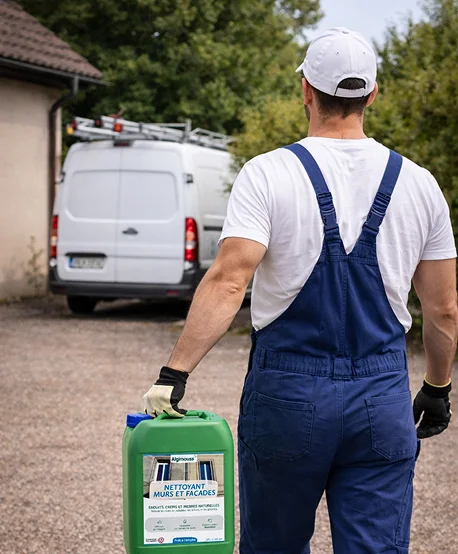 Artisan tenant produit nettoyage façade