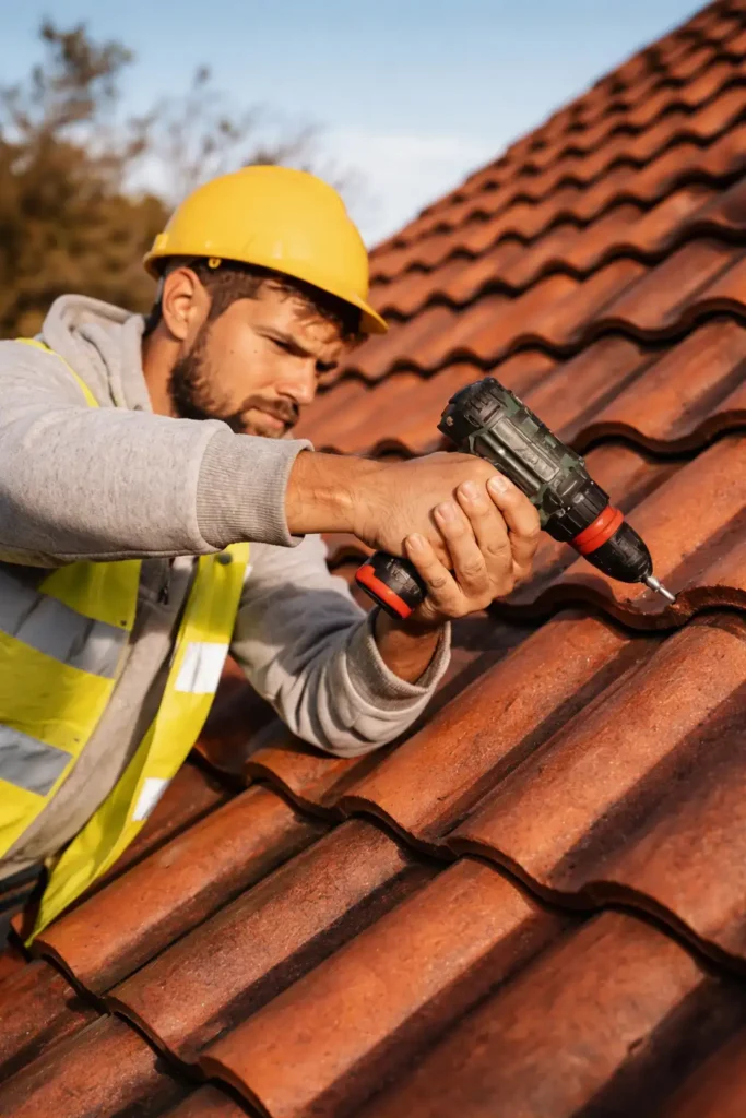 Artisan fixant tuile
