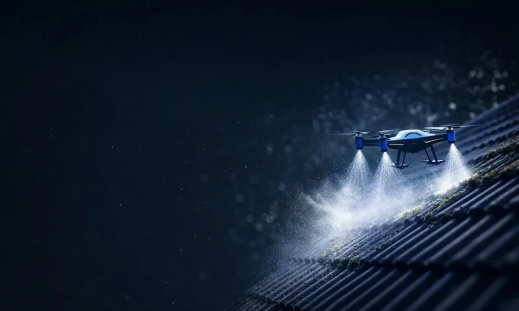 Drone nettoyant toiture