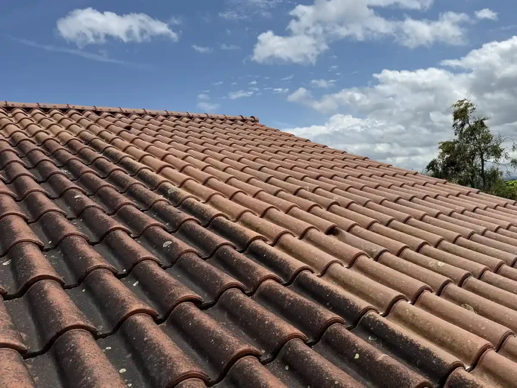 Toiture tuiles en cours de nettoyage